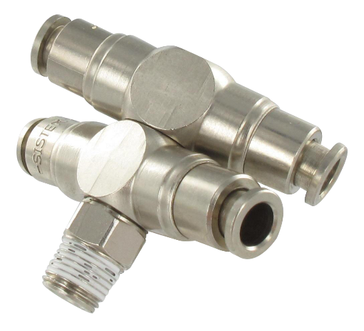 Push-in fittings male swivel BSP tapered 4 outlets in nickel-plated brass Pneumatic push-in fittings