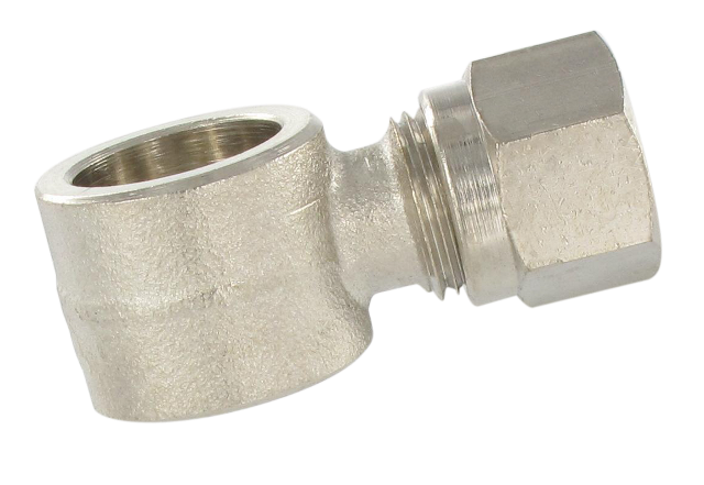 Single banjo universal DIN standard compression fitting in nickel-plated brass T6-1/8