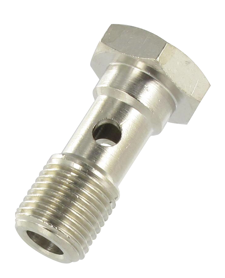 Single or double BSP cylindrical banjo screw in nickel-plated brass 1/8