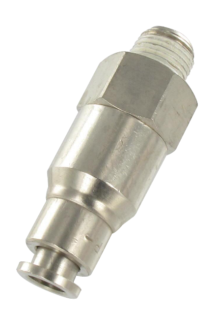 Straight male fitting, BSP tapered, with automatic valve 3/8-10