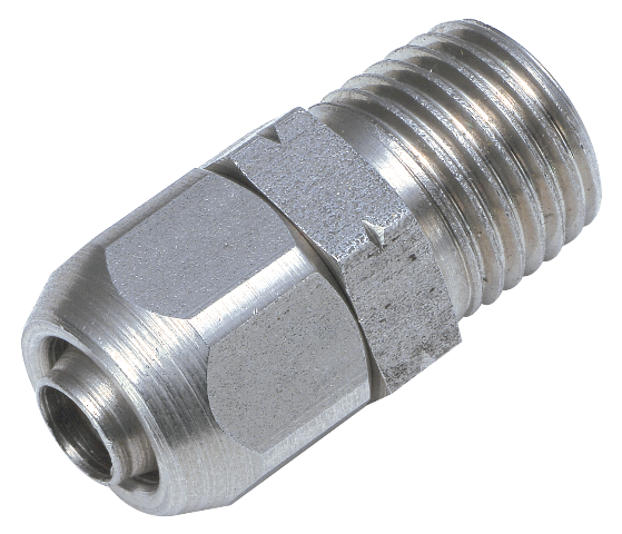Straight male push-on fitting, BSP tapered thread in stainless steel  10/8-3/8