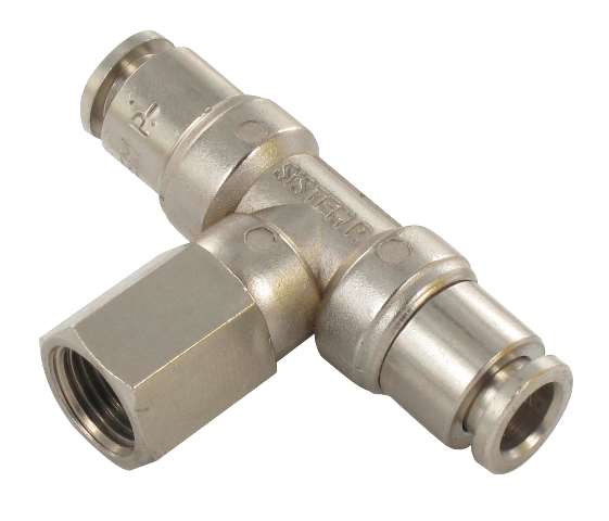 T push-in fitting female BSP swivel central connection in nickel-plated brass 1/4-8