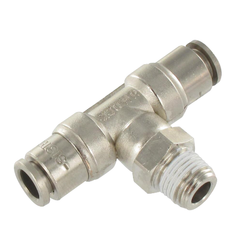 T push-in fitting male BSP tapered centre tapered in nickel-plated brass 3/8-10