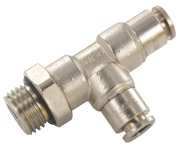 T push-in fitting male swivel BSP cylindrical brass nickel-plated 1/4-10