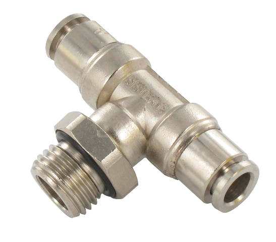 T push-in fitting male swivel BSP cylindrical brass nickel-plated 1/2-10