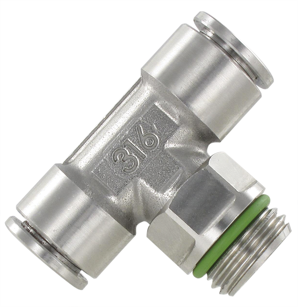 T push-in fittings male swivel BSP cylindrical mini series in stainless steel