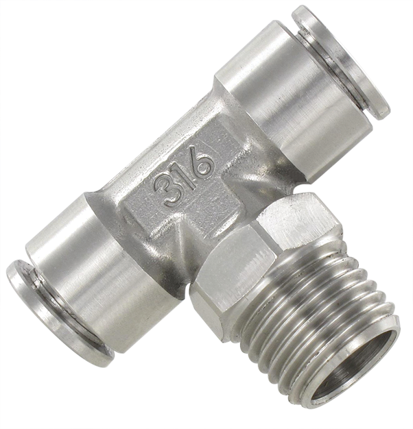 T push-in fittings male swivel BSP tapered mini series in stainless steel
