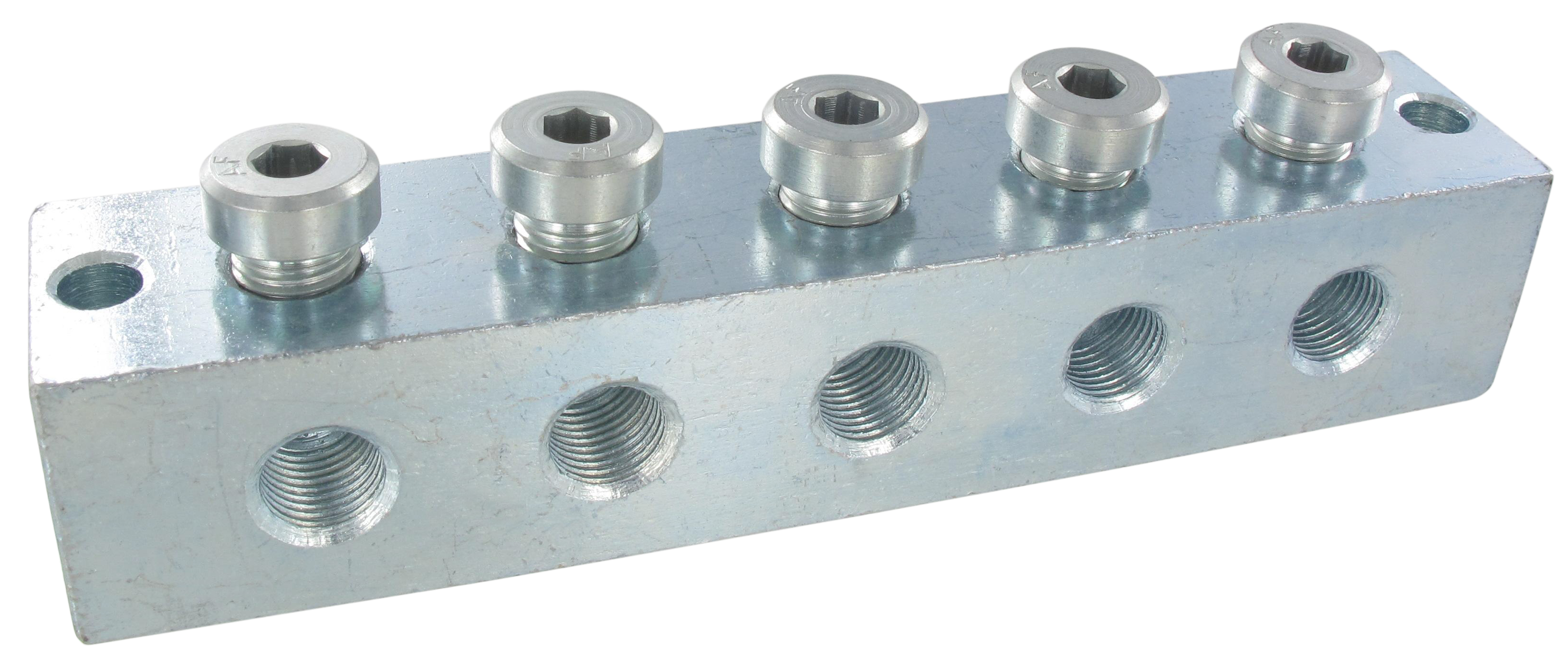 Threaded T-connector manifold M10x1 in galvanised steel M10X1 with 2 connections Standard fittings for lubrication