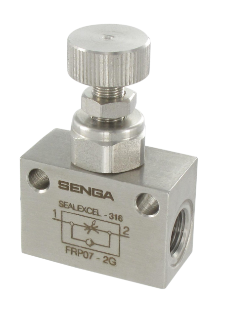 Unidirectional in-line flow regulators with knurled knob stainless steel