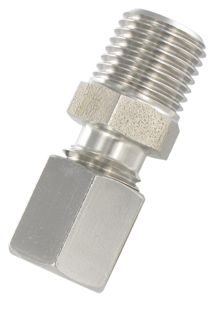 Universal DIN 2353 compression fitting straight male tapered BSP in stainless steel T10-3/8