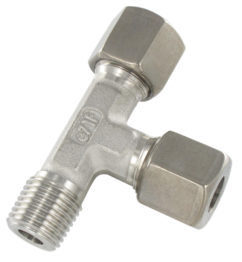 Universal DIN 2353 compression T fitting male side inlet BSP tapered thread in stainless steel T6-1/8