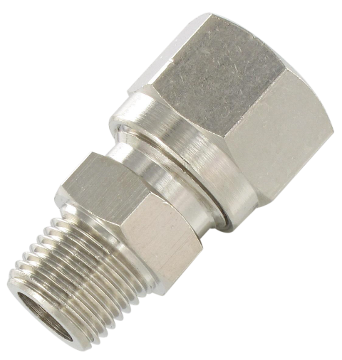 Universal DIN standard compression fitting straight male tapered BSP in nickel-plated brass T12-3/8