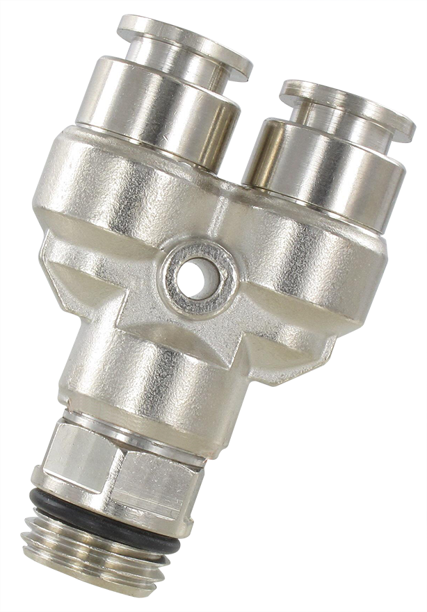 Y male push-in fittings cylindrical BSP and metric in brass nickel-plated